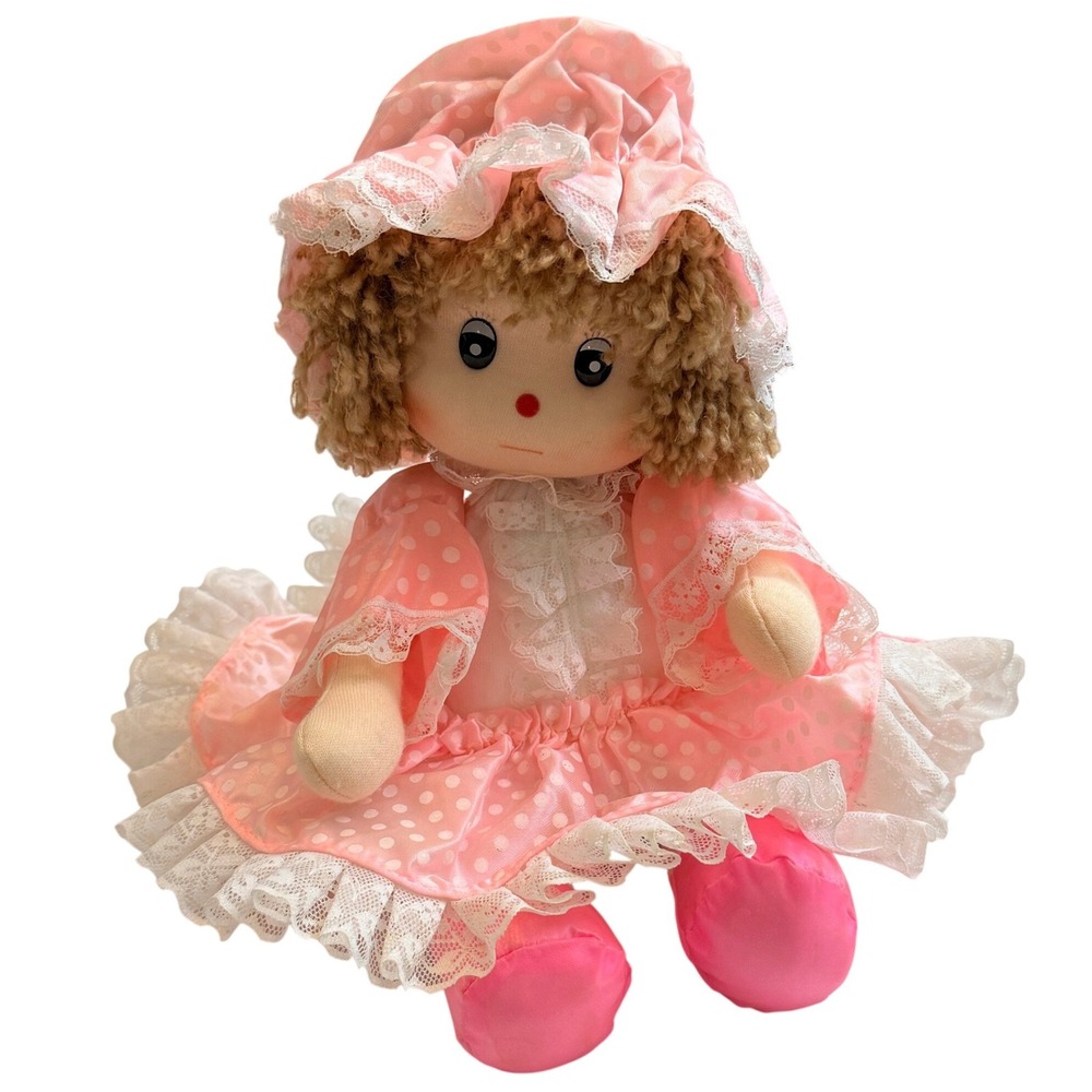 Vintage Poter 1986 Musical Doll Wind Up Moving Neck Pink Polka Dot Lace Toy Kids
